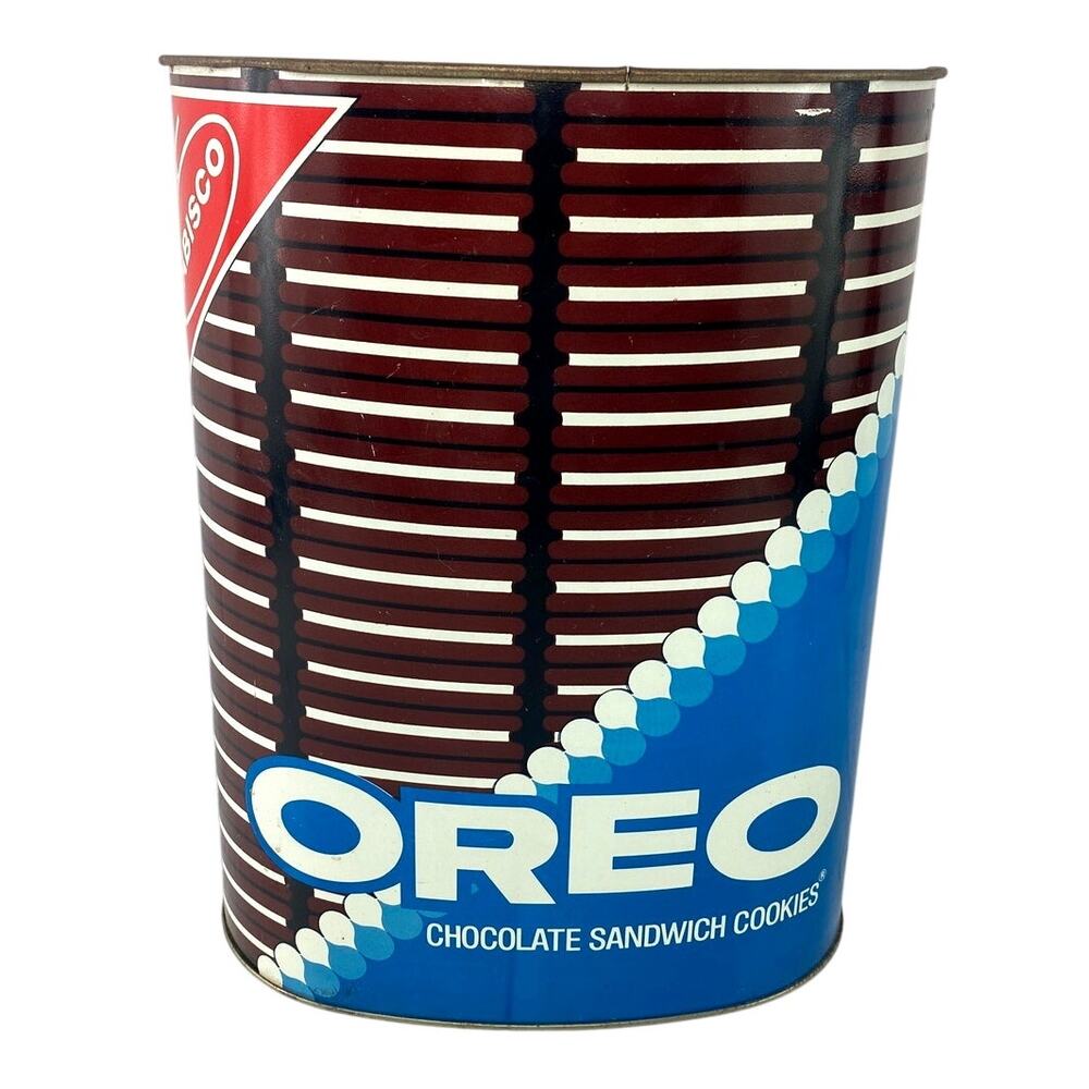 Vtg Oreo Cookie Nabisco Metal Trash Can Cheinco Advertising Garbage Wastebasket